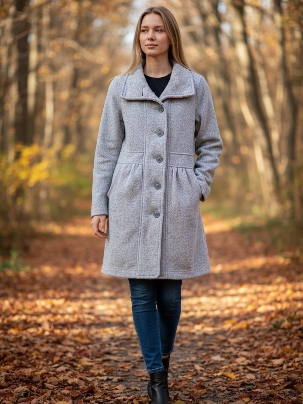 Patagonia Light Gray Wool-Blend Button Trench Coat